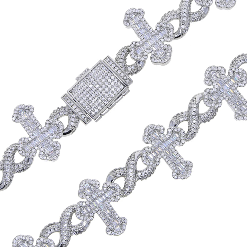 Iced out Cross Infinity Charm Bracelet for Women Men Micro Paved Cubic Zirconia Cuban Chain Hip Hop Rapper Fashion Jewelry