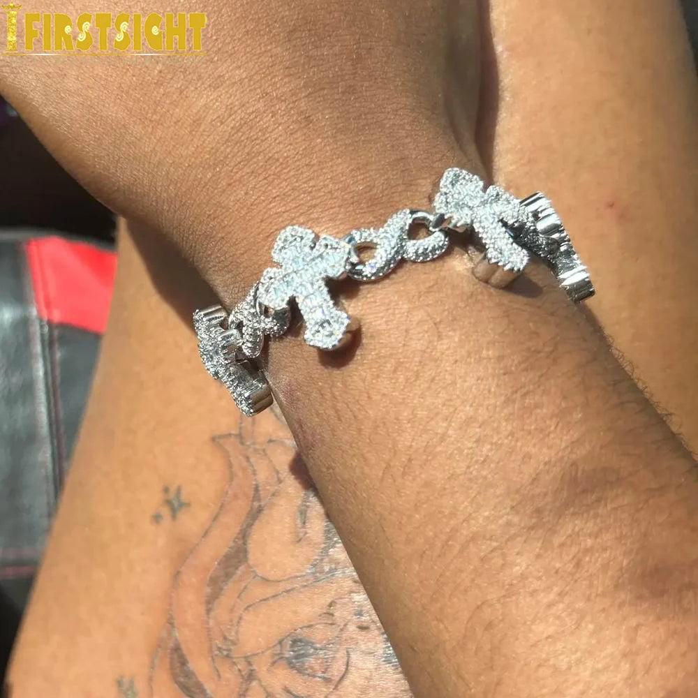 Iced out Cross Infinity Charm Bracelet for Women Men Micro Paved Cubic Zirconia Cuban Chain Hip Hop Rapper Fashion Jewelry