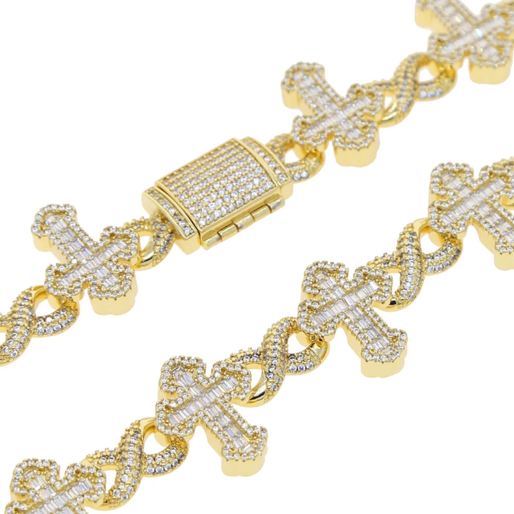Iced out Cross Infinity Charm Bracelet for Women Men Micro Paved Cubic Zirconia Cuban Chain Hip Hop Rapper Fashion Jewelry