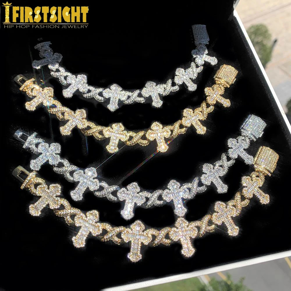 Iced out Cross Infinity Charm Bracelet for Women Men Micro Paved Cubic Zirconia Cuban Chain Hip Hop Rapper Fashion Jewelry